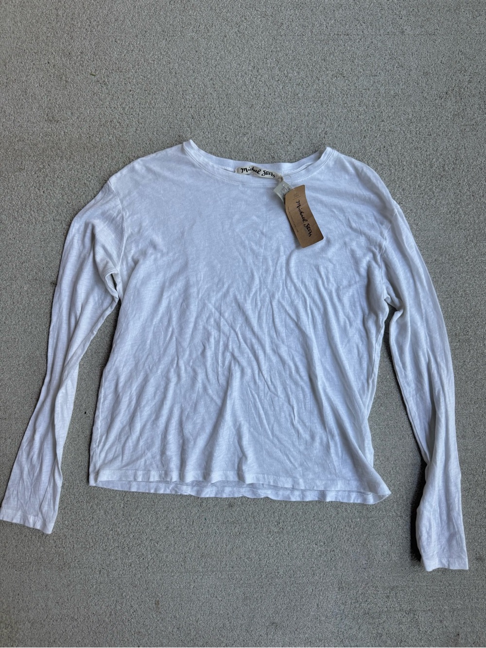 NWT O/S Michael Stars White Long-Sleeve Crewneck Tee - Picture 2 of 7
